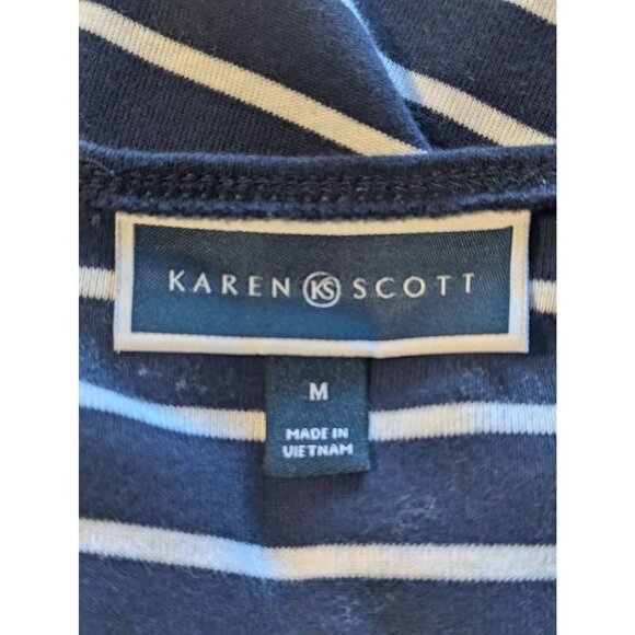 Karen Scott Striped Cotton Tee With Floral Bike Embroidery Navy/White Size M - Picture 5 of 8